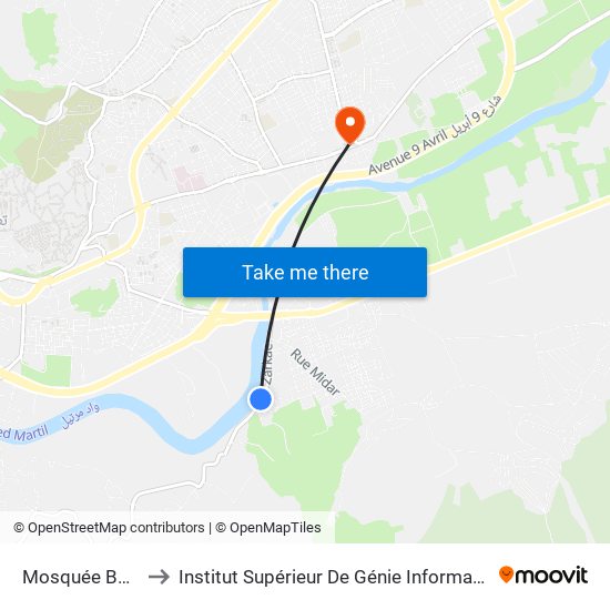 Mosquée Boujdad to Institut Supérieur De Génie Informatique - Sup'Isi map