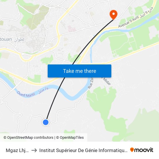 Mgaz Lhjar 1 to Institut Supérieur De Génie Informatique - Sup'Isi map