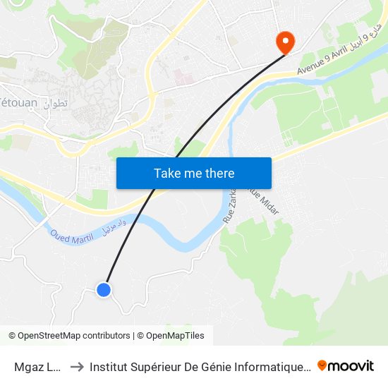 Mgaz Lhjar to Institut Supérieur De Génie Informatique - Sup'Isi map