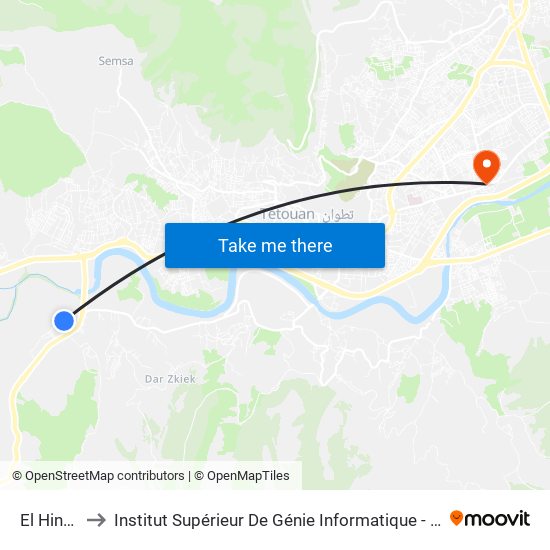 El Hindia to Institut Supérieur De Génie Informatique - Sup'Isi map