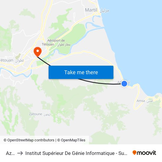 Azla to Institut Supérieur De Génie Informatique - Sup'Isi map