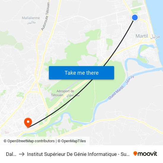 Dalia to Institut Supérieur De Génie Informatique - Sup'Isi map