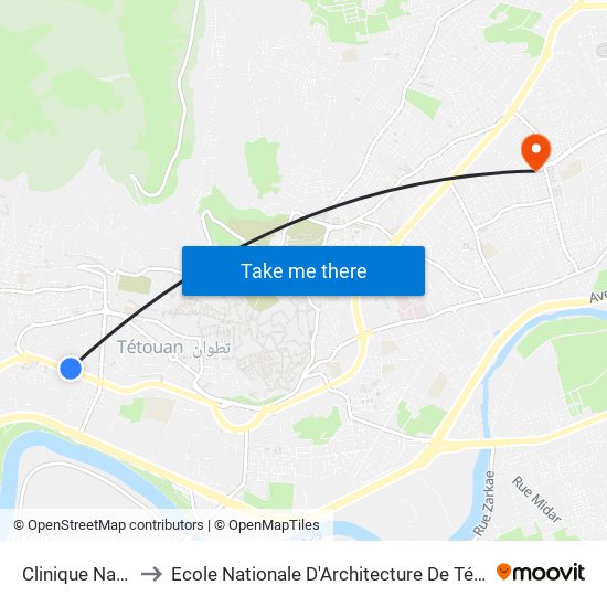 Clinique Nakhil to Ecole Nationale D'Architecture De Tétouan map