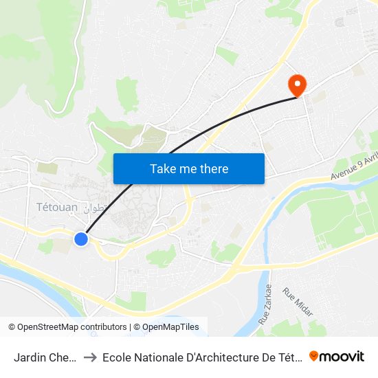 Jardin Chellal to Ecole Nationale D'Architecture De Tétouan map