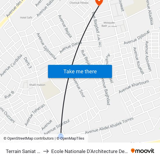 Terrain Saniat Rmel to Ecole Nationale D'Architecture De Tétouan map