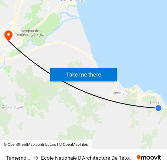 Tamernout to Ecole Nationale D'Architecture De Tétouan map