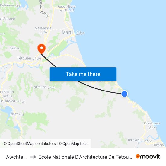 Awchtam to Ecole Nationale D'Architecture De Tétouan map