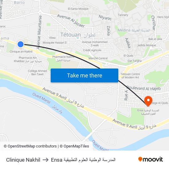 Clinique Nakhil to Ensa المدرسة الوطنية العلوم التطبيقية map