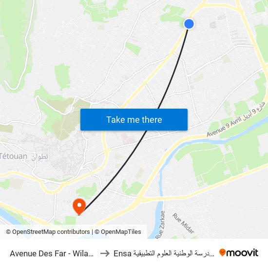 Avenue Des Far - Wilaya to Ensa المدرسة الوطنية العلوم التطبيقية map