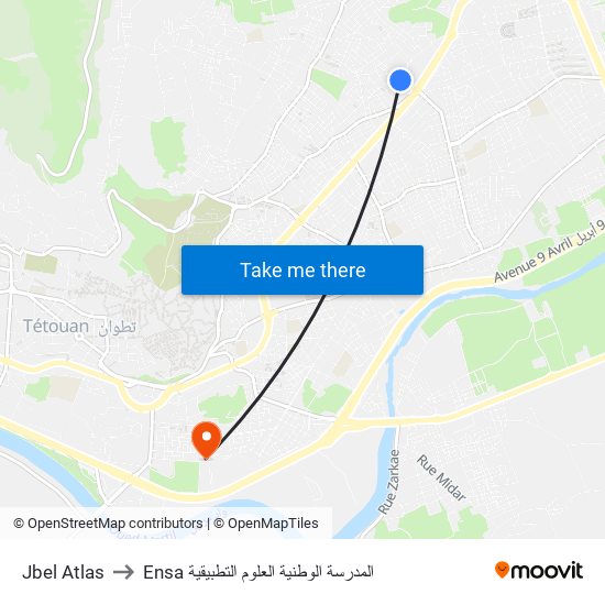 Jbel Atlas to Ensa المدرسة الوطنية العلوم التطبيقية map