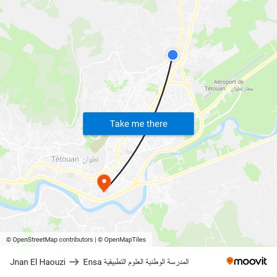 Jnan El Haouzi to Ensa المدرسة الوطنية العلوم التطبيقية map