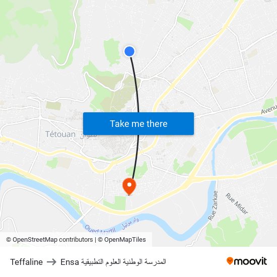 Teffaline to Ensa المدرسة الوطنية العلوم التطبيقية map