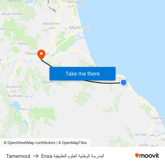 Tamernout to Ensa المدرسة الوطنية العلوم التطبيقية map