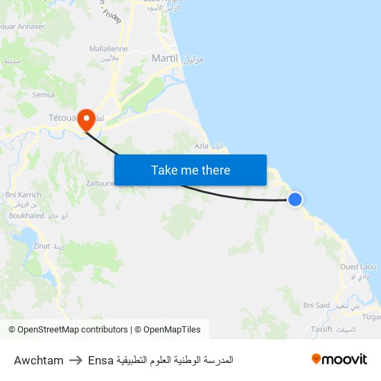 Awchtam to Ensa المدرسة الوطنية العلوم التطبيقية map