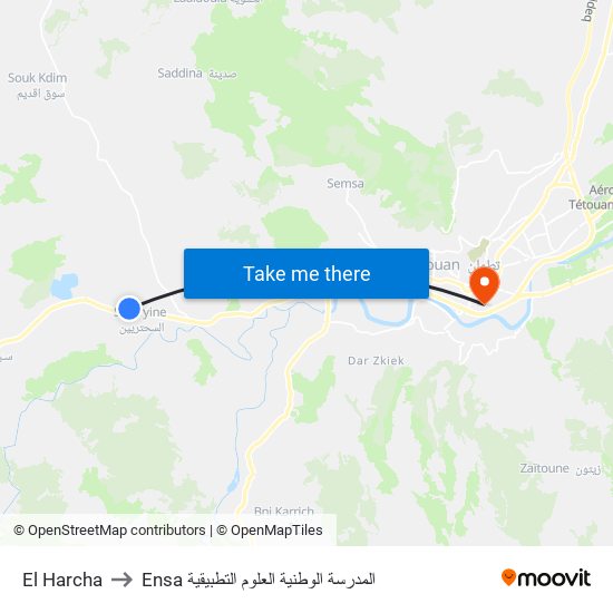 El Harcha to Ensa المدرسة الوطنية العلوم التطبيقية map