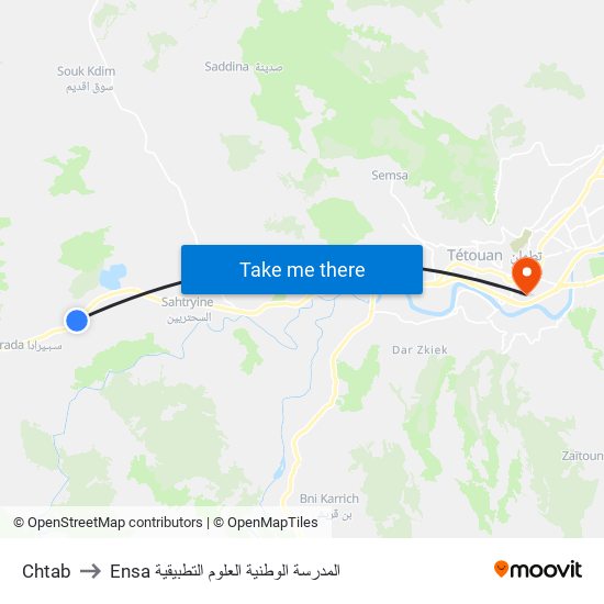 Chtab to Ensa المدرسة الوطنية العلوم التطبيقية map