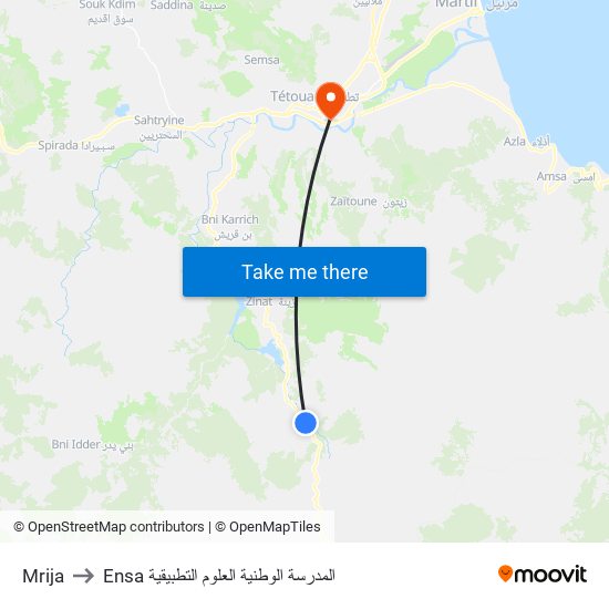 Mrija to Ensa المدرسة الوطنية العلوم التطبيقية map