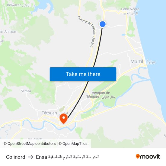 Colinord to Ensa المدرسة الوطنية العلوم التطبيقية map