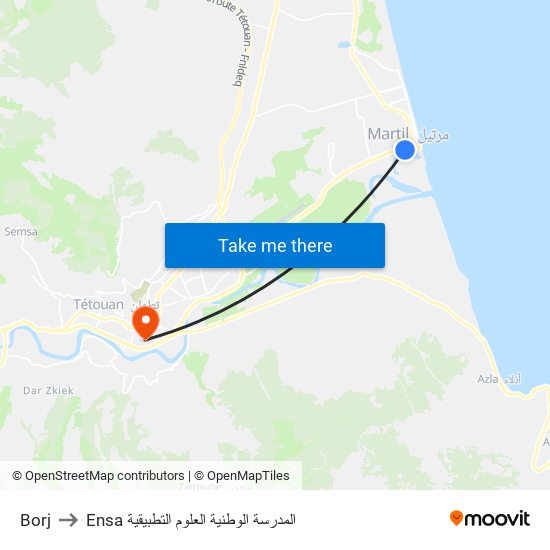 Borj to Ensa المدرسة الوطنية العلوم التطبيقية map