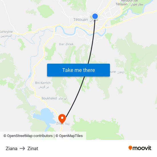 Ziana to Zinat map