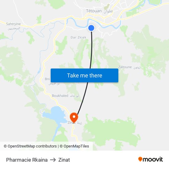 Pharmacie Rkaina to Zinat map