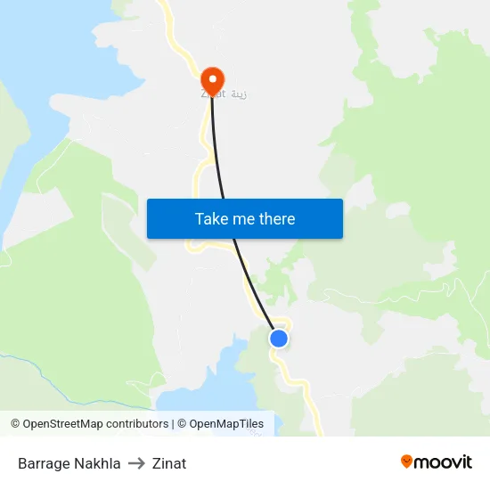 Barrage Nakhla to Zinat map