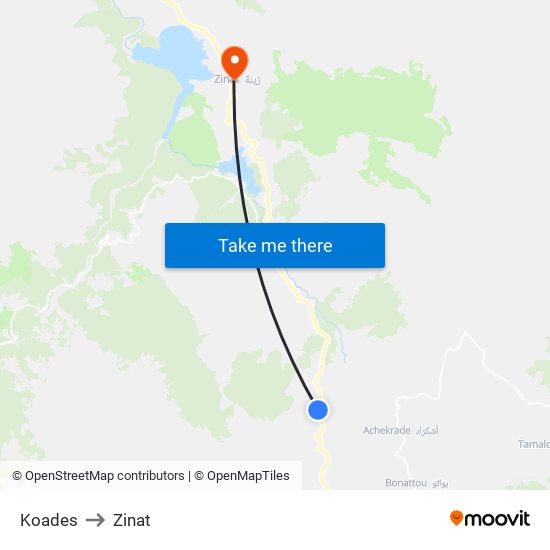 Koades to Zinat map