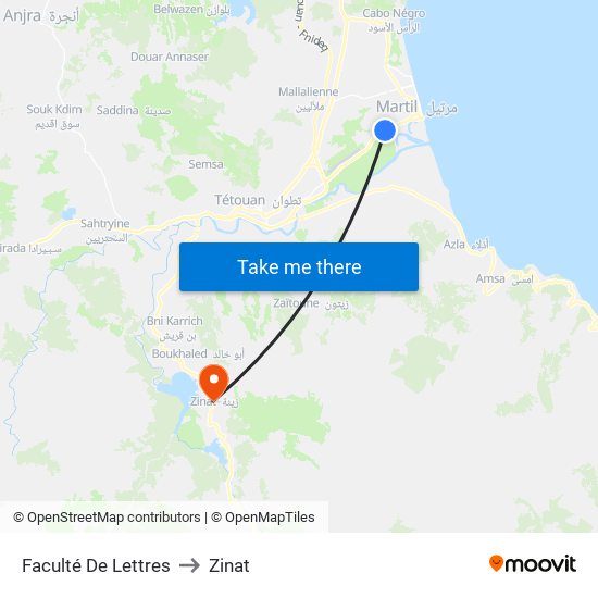 Faculté De Lettres to Zinat map