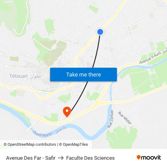 Avenue Des Far - Safir to Faculte Des Sciences map