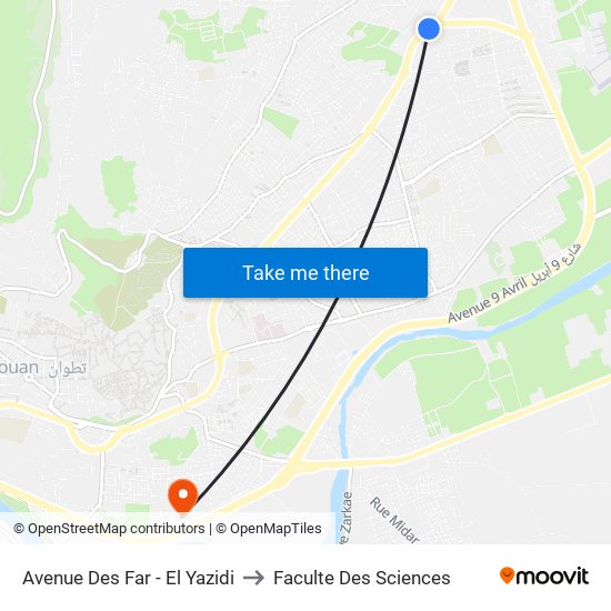 Avenue Des Far - El Yazidi to Faculte Des Sciences map