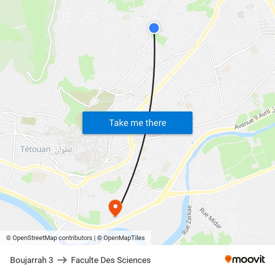 Boujarrah 3 to Faculte Des Sciences map