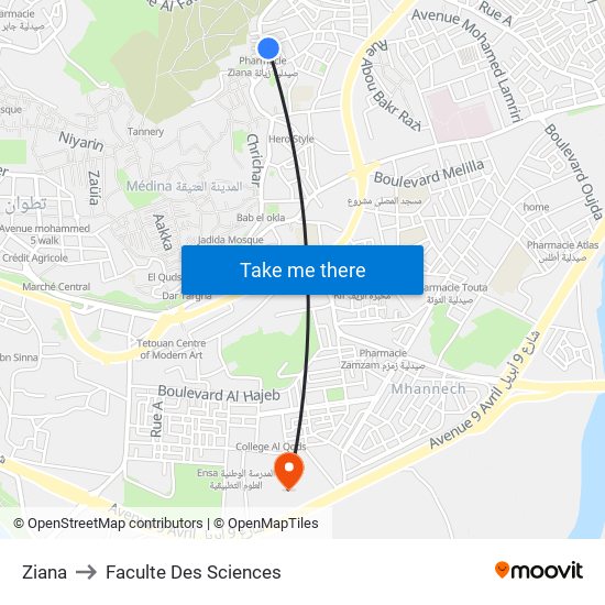 Ziana to Faculte Des Sciences map