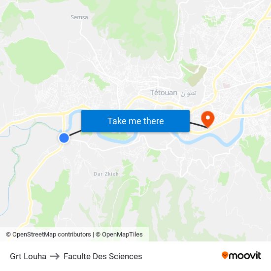 Grt Louha to Faculte Des Sciences map