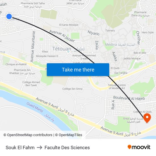 Souk El Fahm to Faculte Des Sciences map