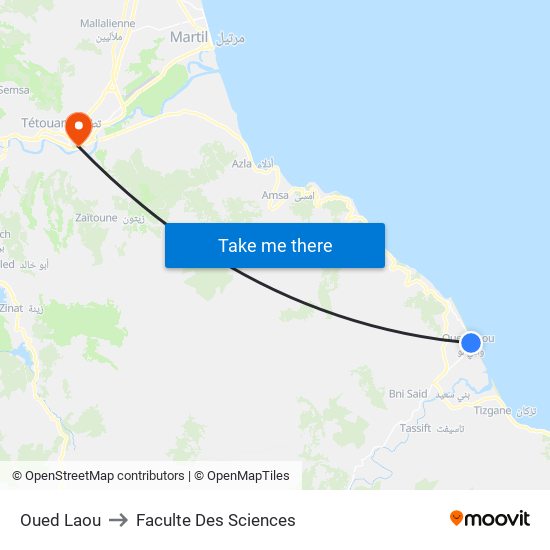 Oued Laou to Faculte Des Sciences map