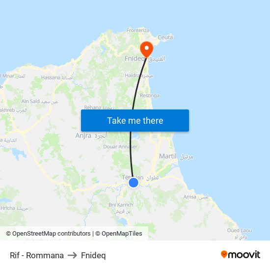 Rif - Rommana to Fnideq map