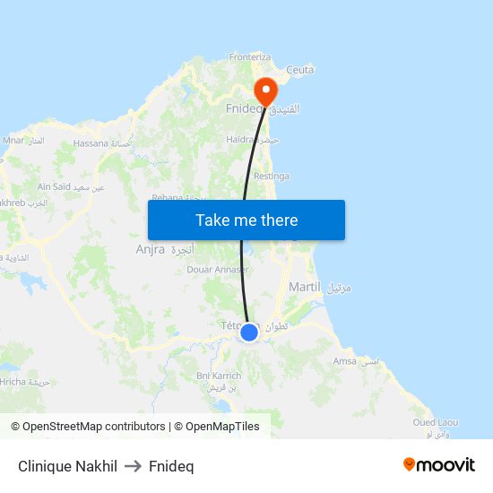 Clinique Nakhil to Fnideq map