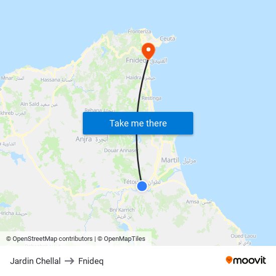 Jardin Chellal to Fnideq map