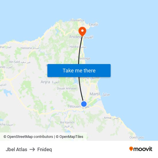 Jbel Atlas to Fnideq map