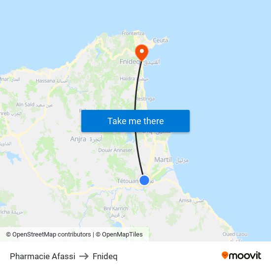 Pharmacie Afassi to Fnideq map