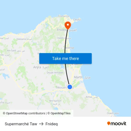 Supermarché Taw to Fnideq map