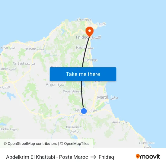 Abdelkrim El Khattabi - Poste Maroc to Fnideq map