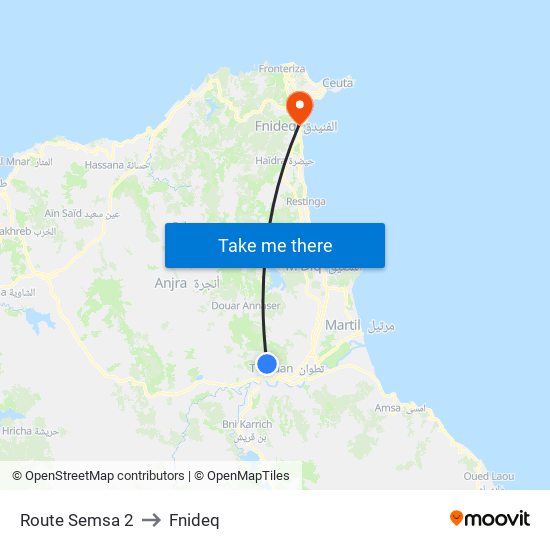 Route Semsa 2 to Fnideq map