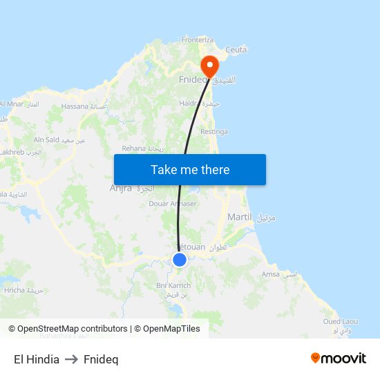El Hindia to Fnideq map
