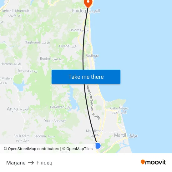 Marjane to Fnideq map
