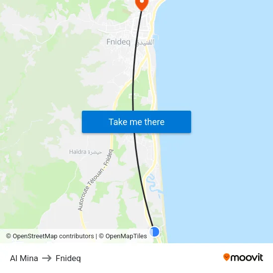 Al Mina to Fnideq map