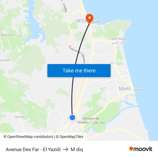 Avenue Des Far - El Yazidi to M diq map