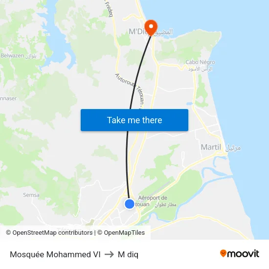 Mosquée Mohammed VI to M diq map
