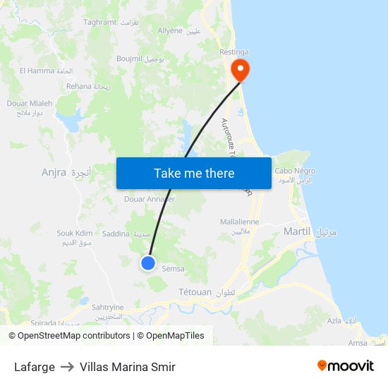 Lafarge to Villas Marina Smir map
