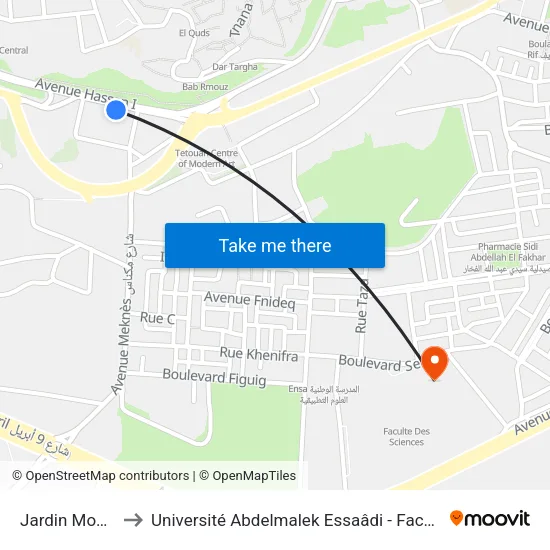 Jardin Moulay Rachid to Université Abdelmalek Essaâdi - Faculté des Sciences de Tétouan map